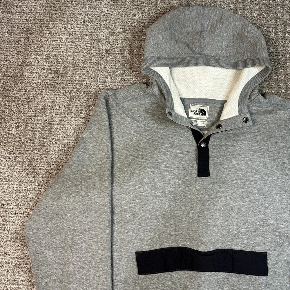 The North Face Mens XXL Snap Neck Hoodie Heather Grey Pullover Sweatshirt